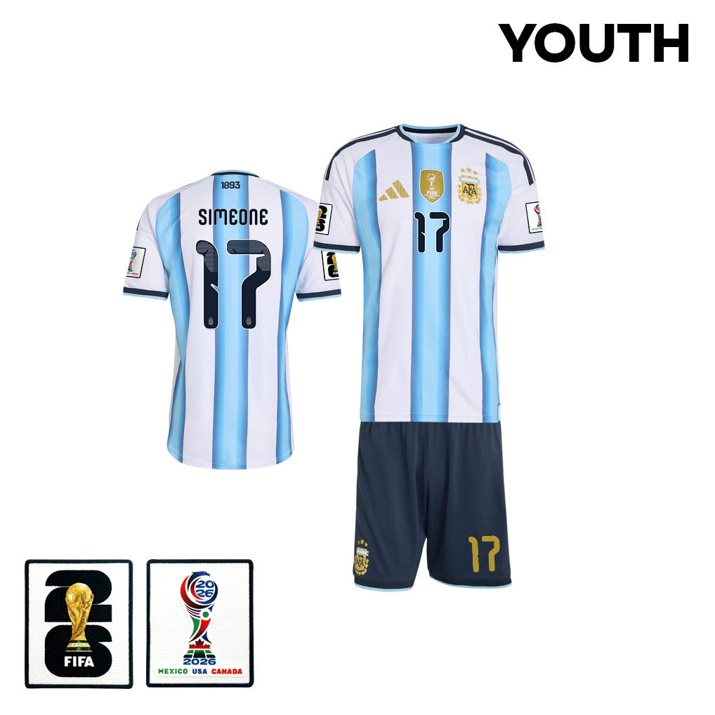 Giuliano Simeone 17 Argentina 2026 Youth Home Jersey & Shorts Set - White
