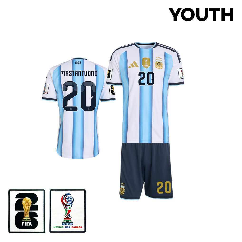 Franco Mastantuono 20 Argentina 2026 Youth Home Jersey & Shorts Set - White