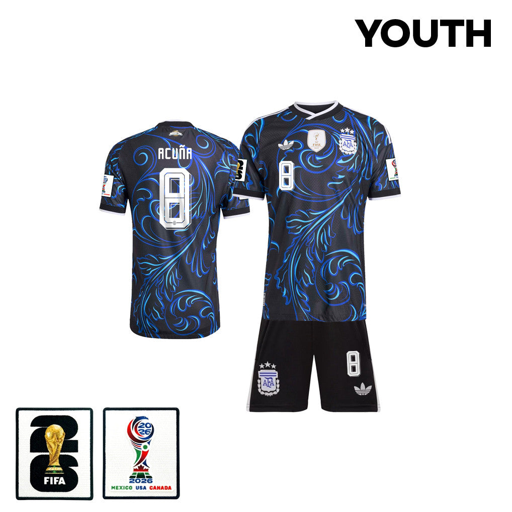 Marcos Acuña 8 Argentina 2026 Youth Away Jersey & Shorts Set - Black