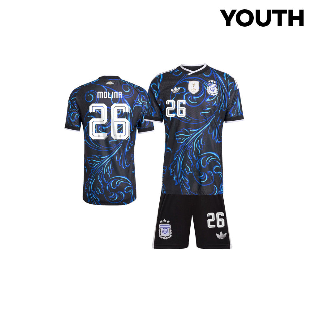 Nahuel Molina 26 Argentina 2026 Youth Away Jersey & Shorts Set - Black