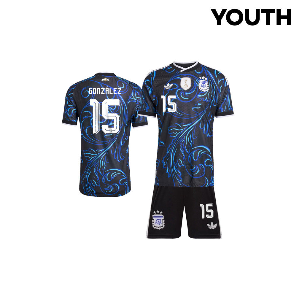 Nicolás González 15 Argentina 2026 Youth Away Jersey & Shorts Set - Black
