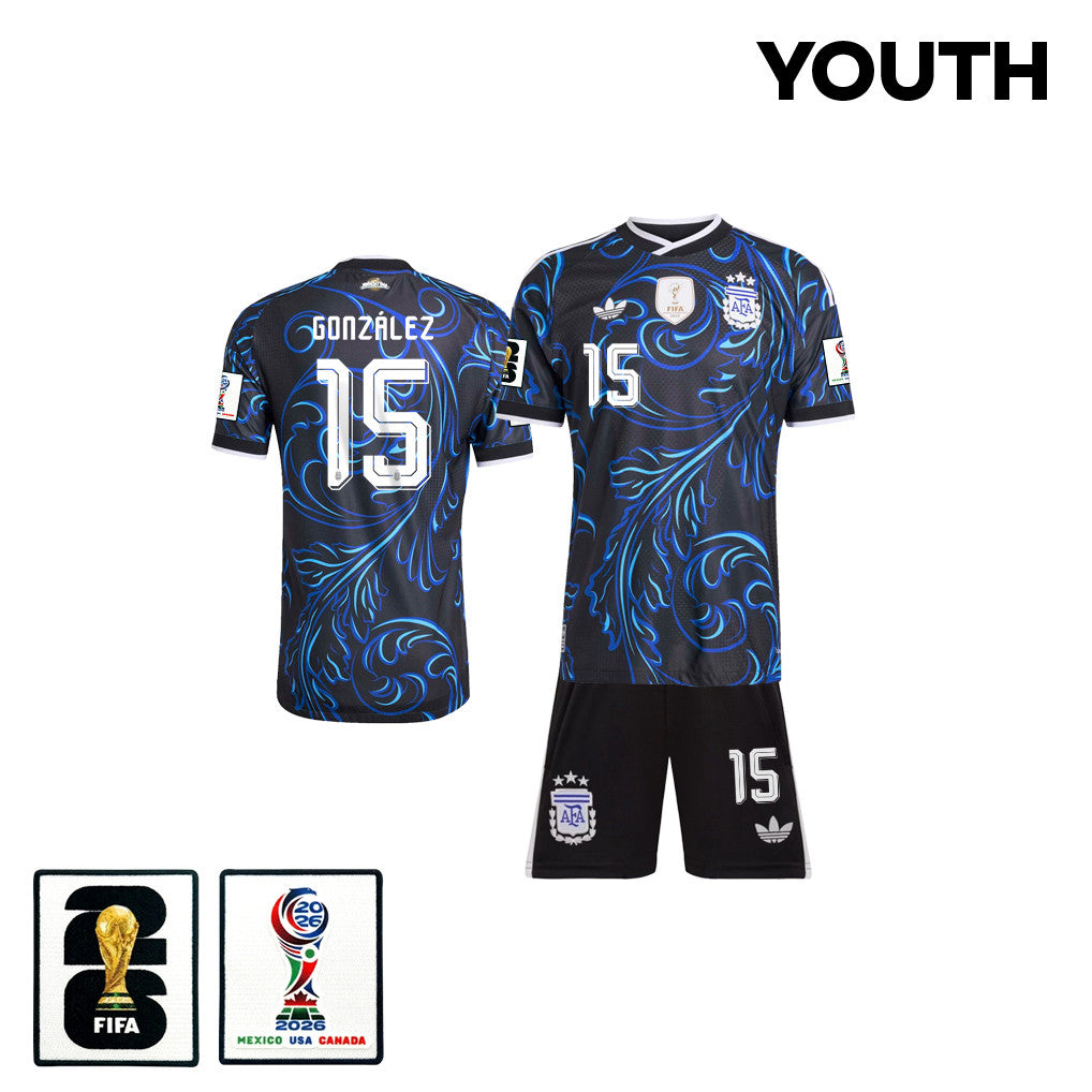 Nicolás González 15 Argentina 2026 Youth Away Jersey & Shorts Set - Black
