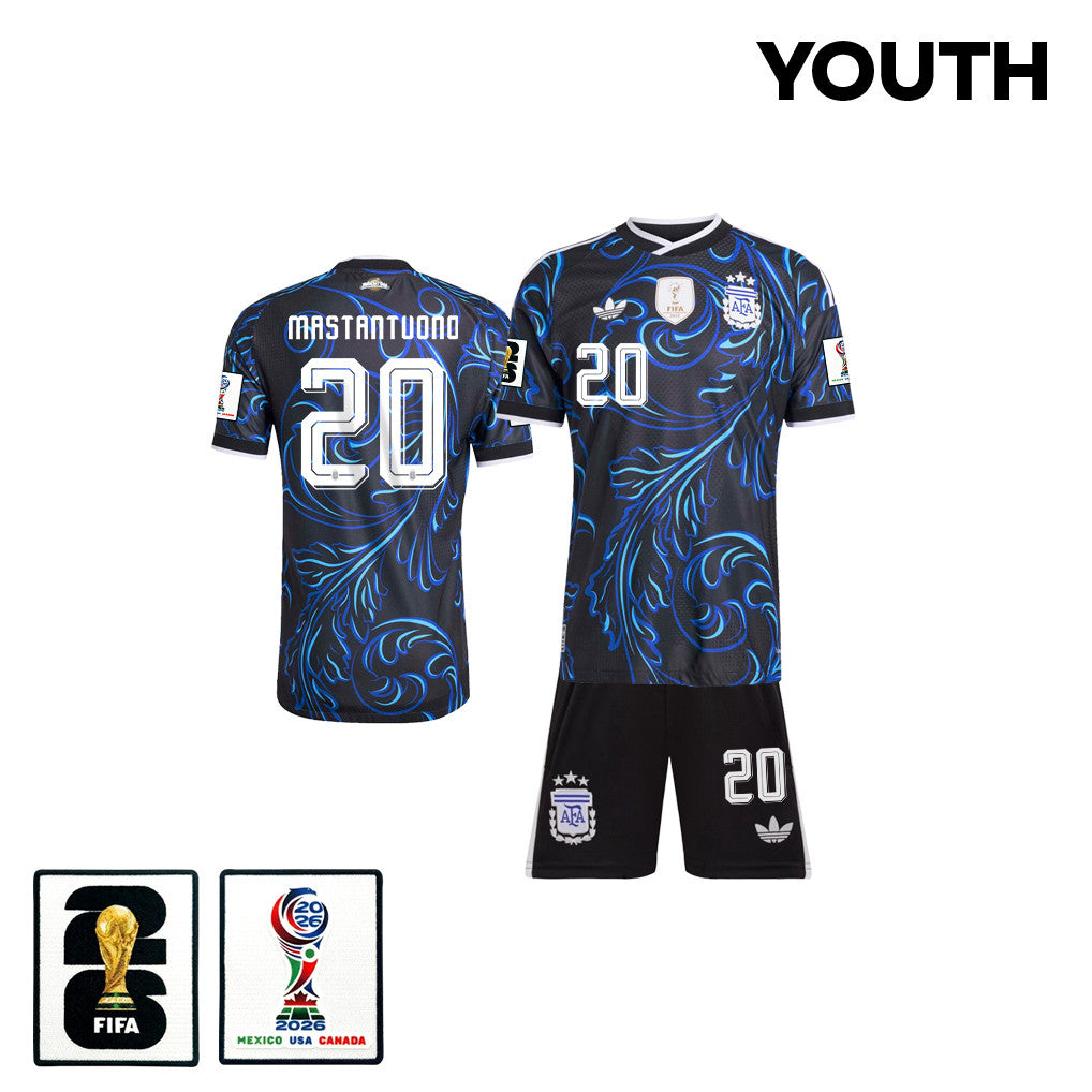 Franco Mastantuono 20 Argentina 2026 Youth Away Jersey & Shorts Set - Black