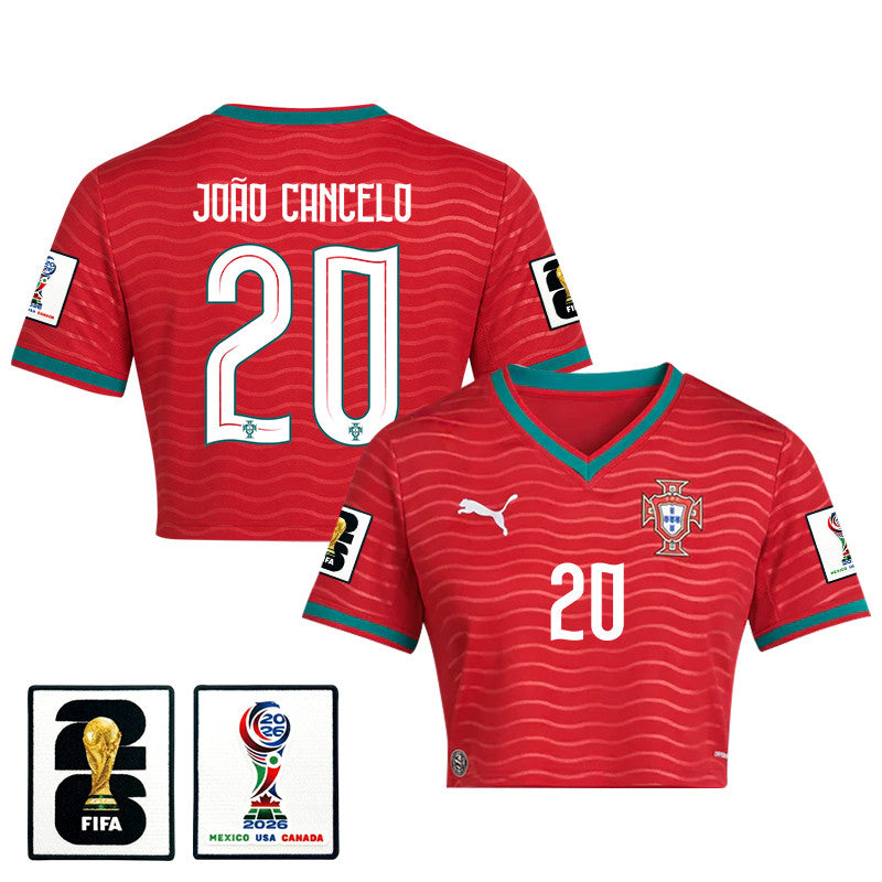 João Cancelo 20 Portugal 2026 Home Women's Cropped Jersey - Red