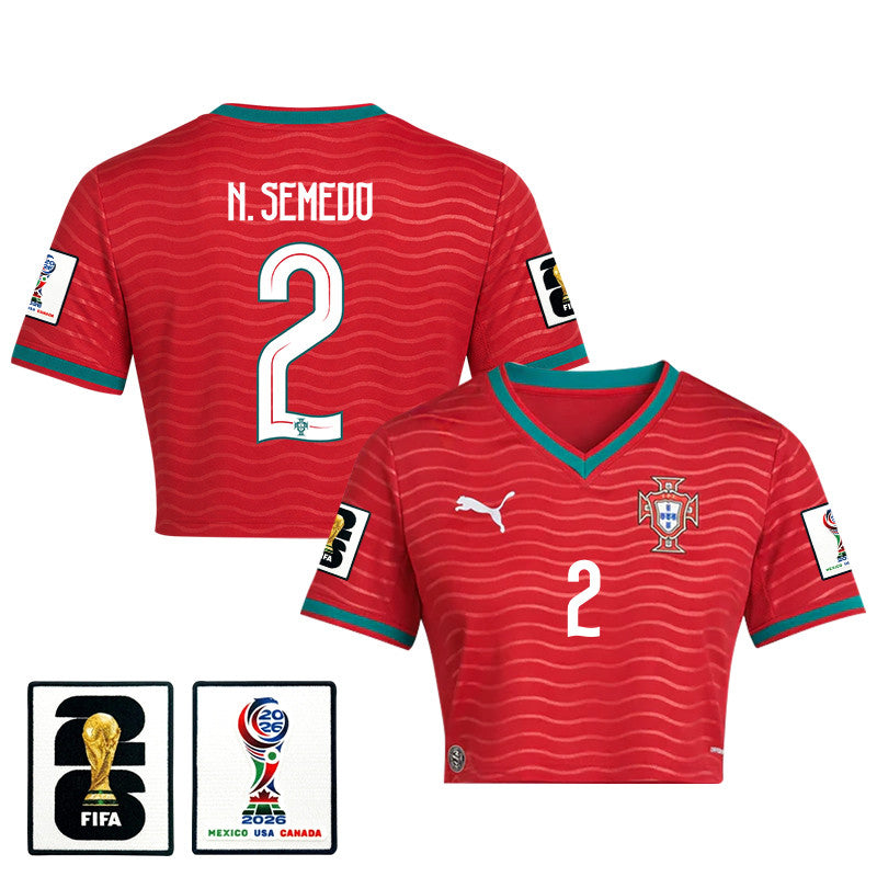 Nélson Semedo 2 Portugal 2026 Home Women's Cropped Jersey - Red