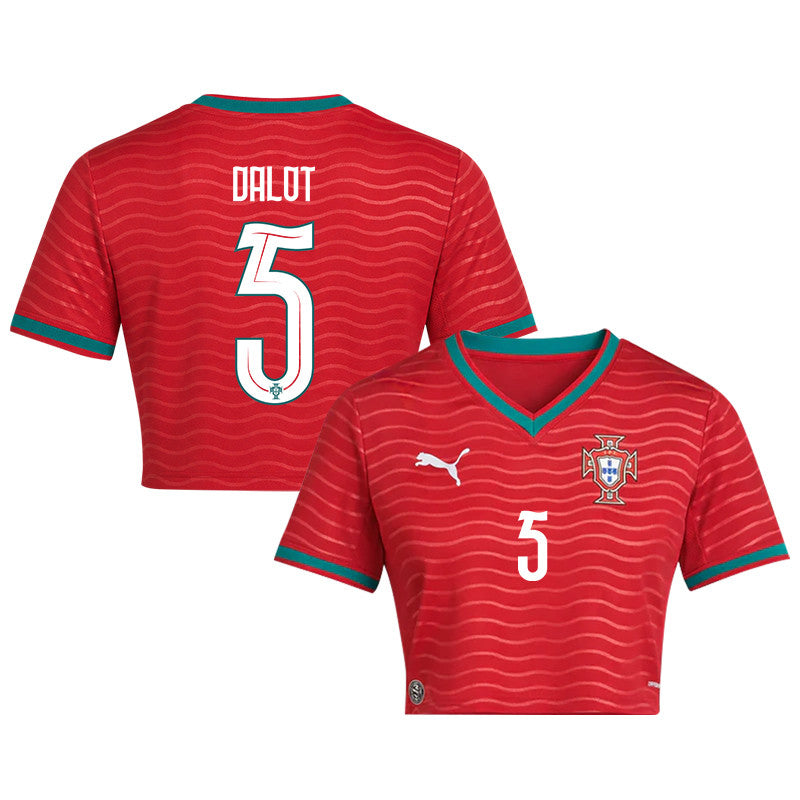 Diogo Dalot 5 Portugal 2026 Home Women's Cropped Jersey - Red