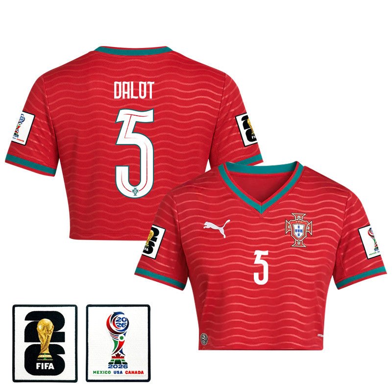 Diogo Dalot 5 Portugal 2026 Home Women's Cropped Jersey - Red
