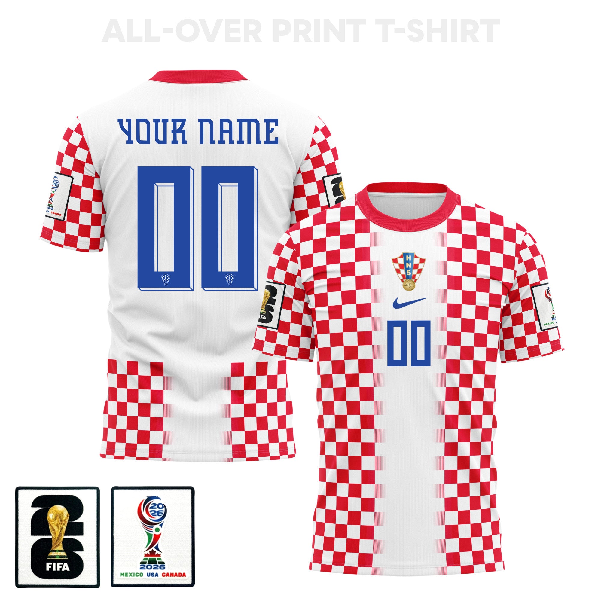 Croatia 2026 Home 3D T-Shirt Fully Printed – Personalized – Unisex, White