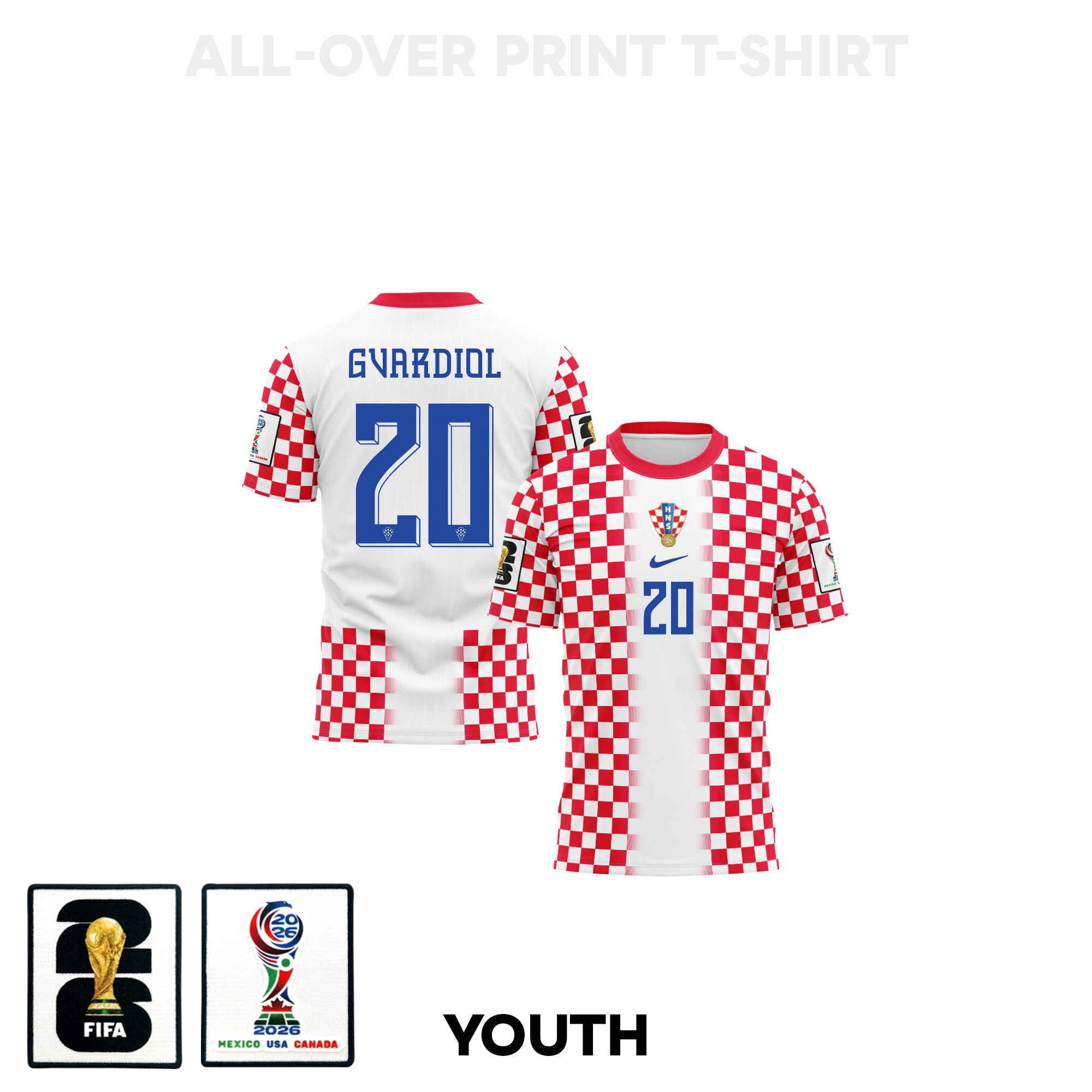 Joško Gvardiol 20 Youth Croatia 2026 Home 3D T-shirt Fully Printed – White