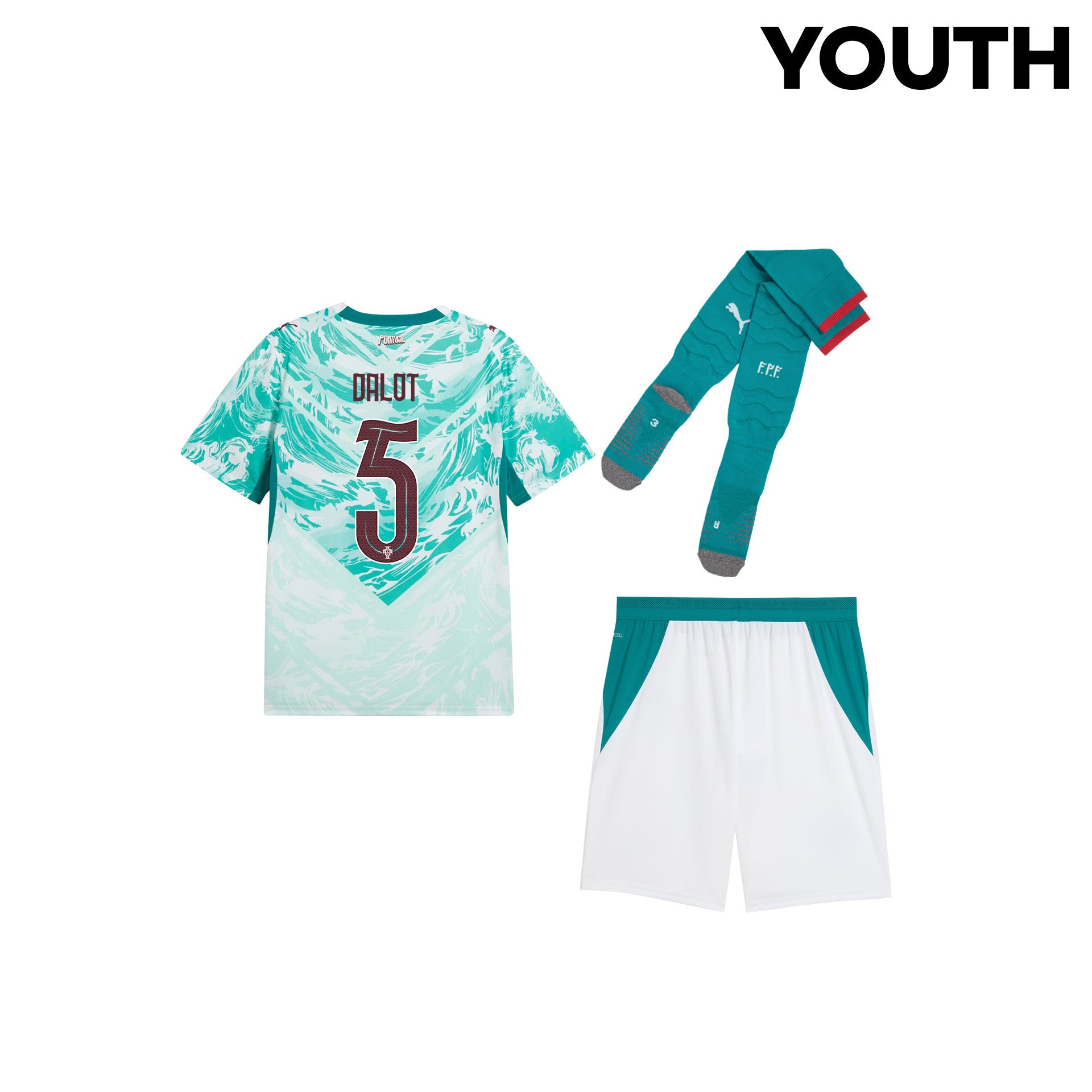 Diogo Dalot 5 Portugal 2026 YOUTH Away Kit Set – White