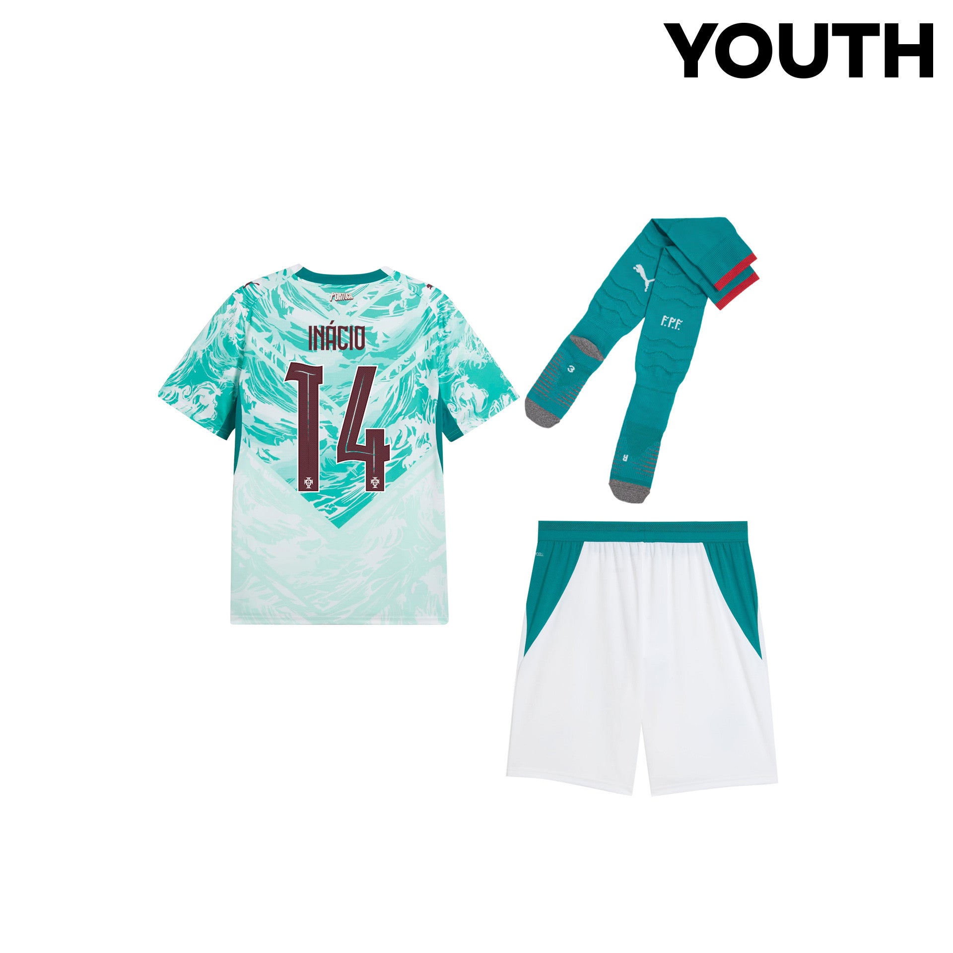Gonçalo Inácio 14 Portugal 2026 YOUTH Away Kit Set – White