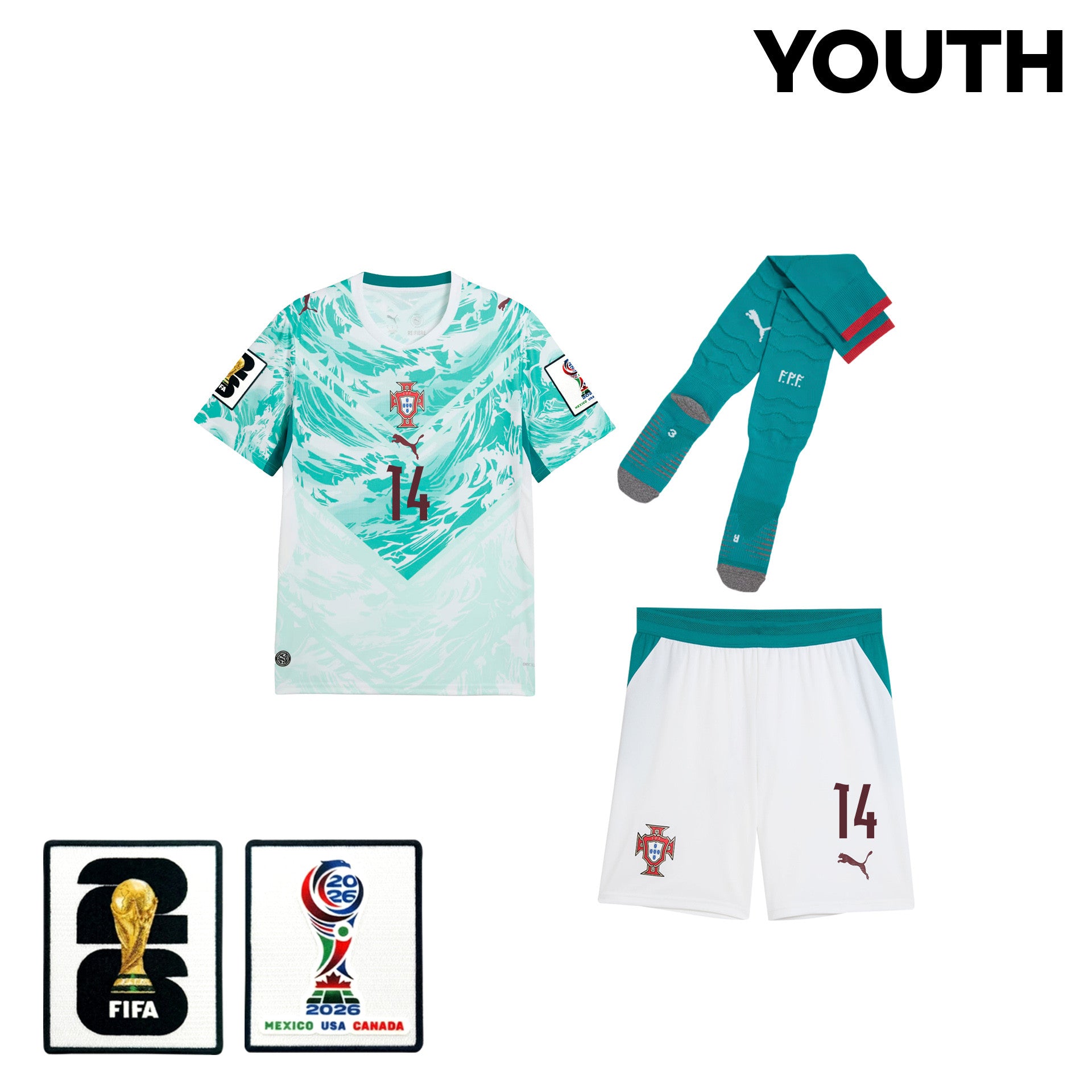 Gonçalo Inácio 14 Portugal 2026 YOUTH Away Kit Set – White
