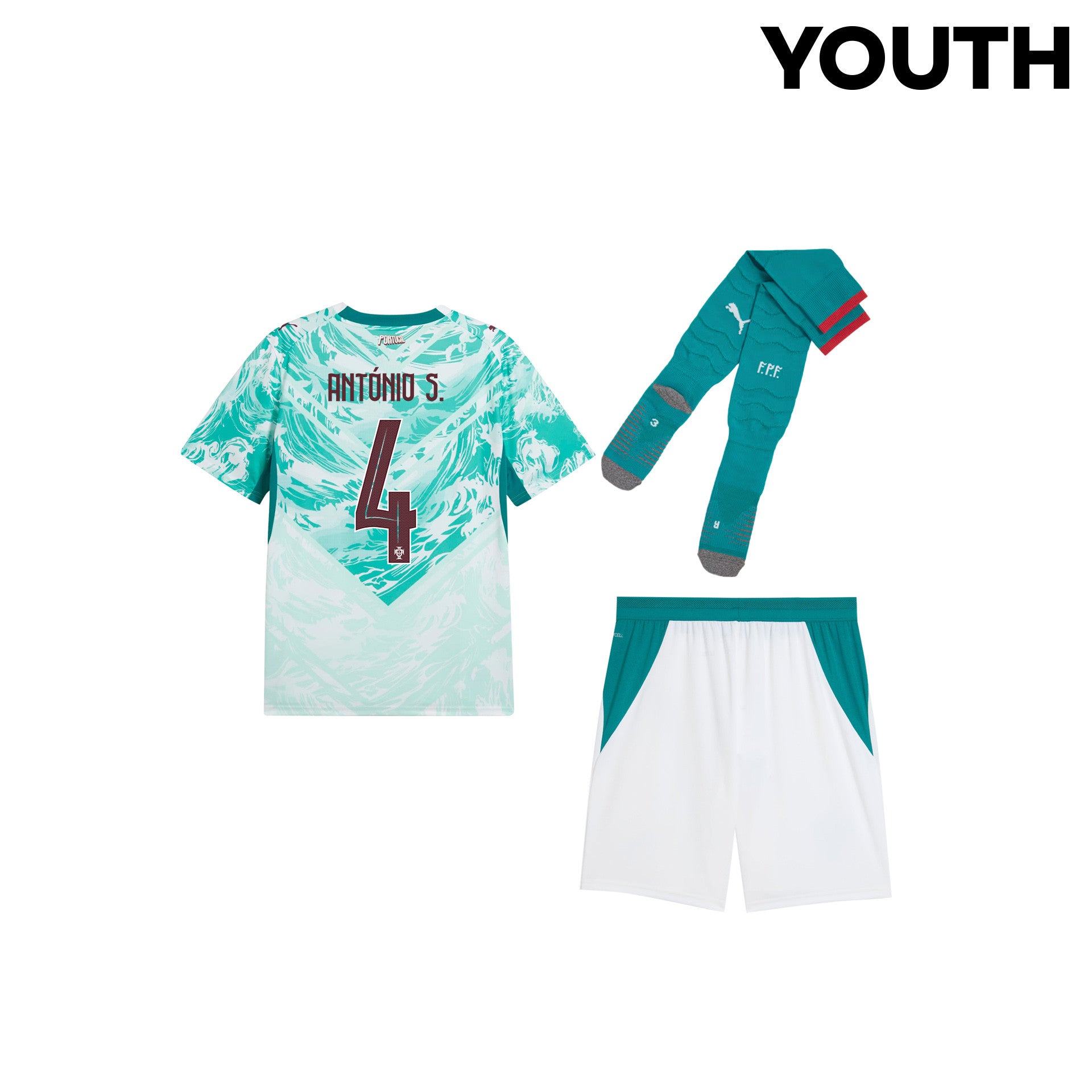 António Silva 4 Portugal 2026 YOUTH Away Kit Set – White