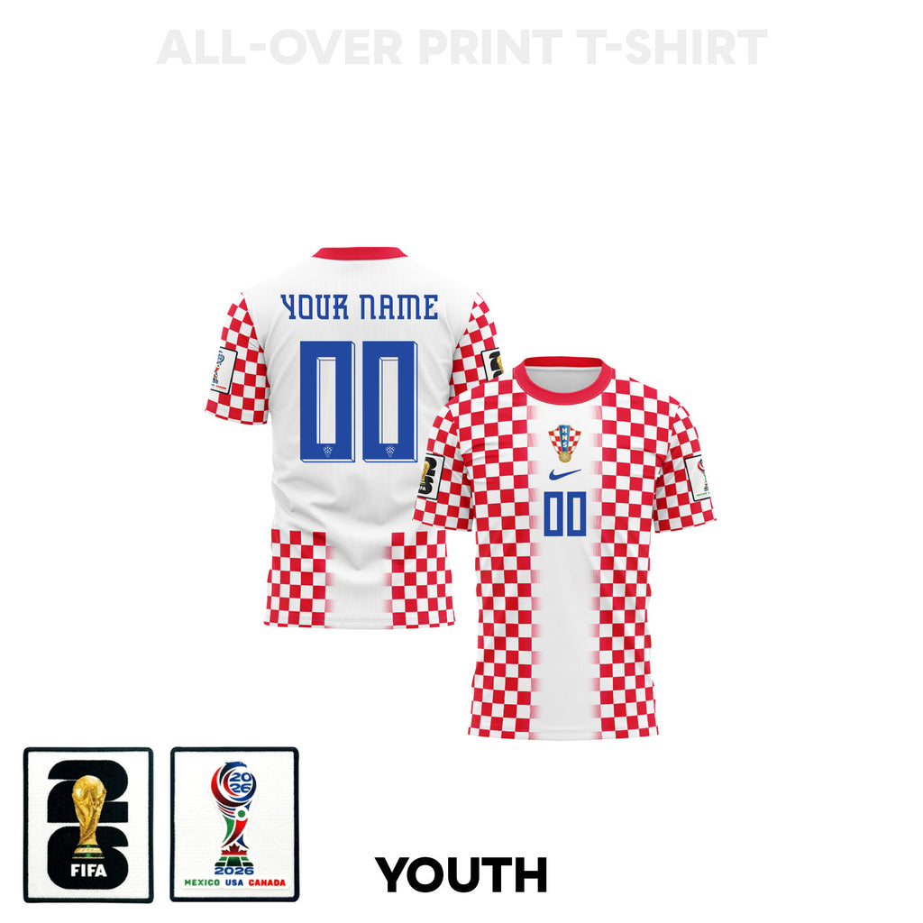 Croatia 2026 Youth Home 3D T-shirt Fully Printed – Personalized – White
