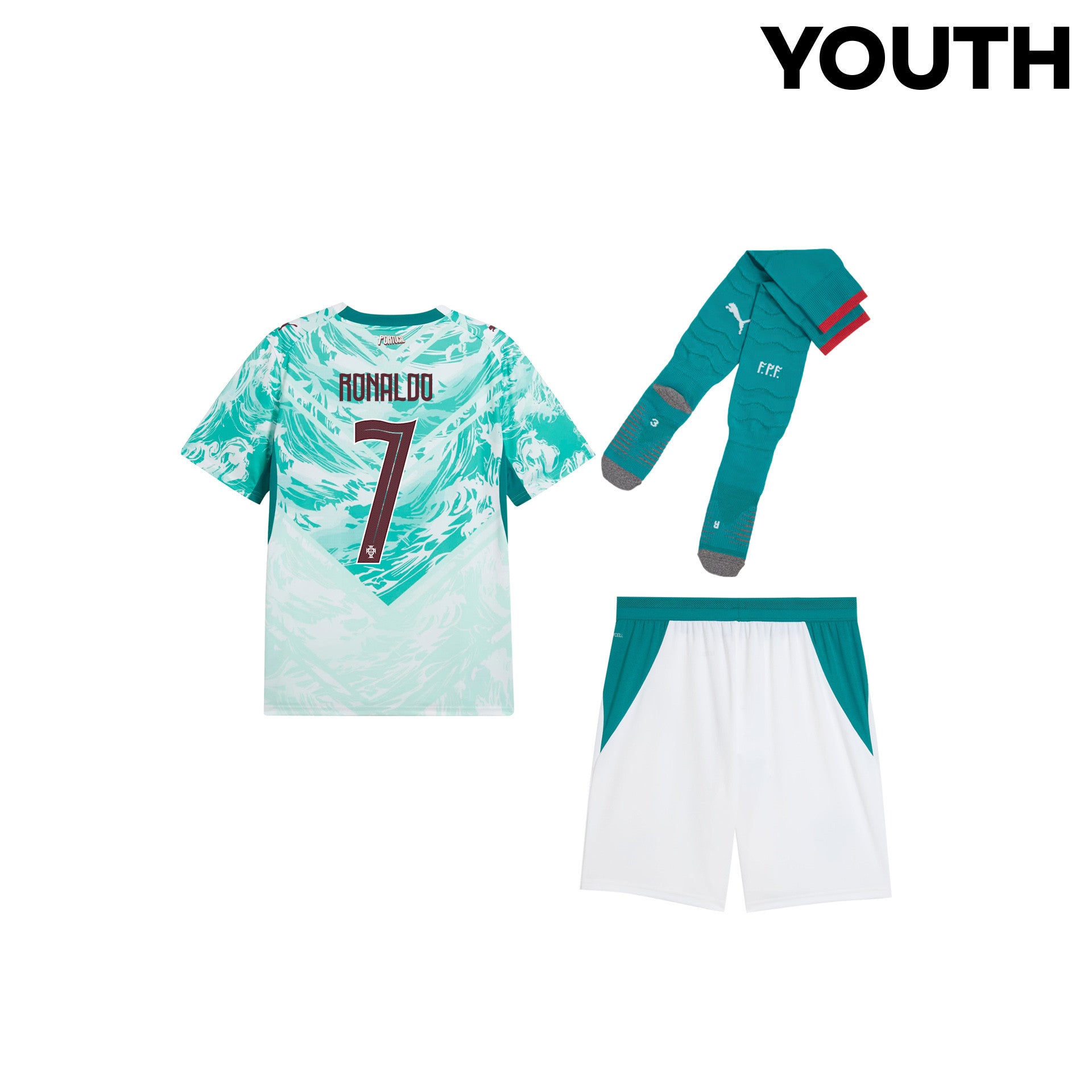 Cristiano Ronaldo 7 Portugal 2026 YOUTH Away Kit Set – White