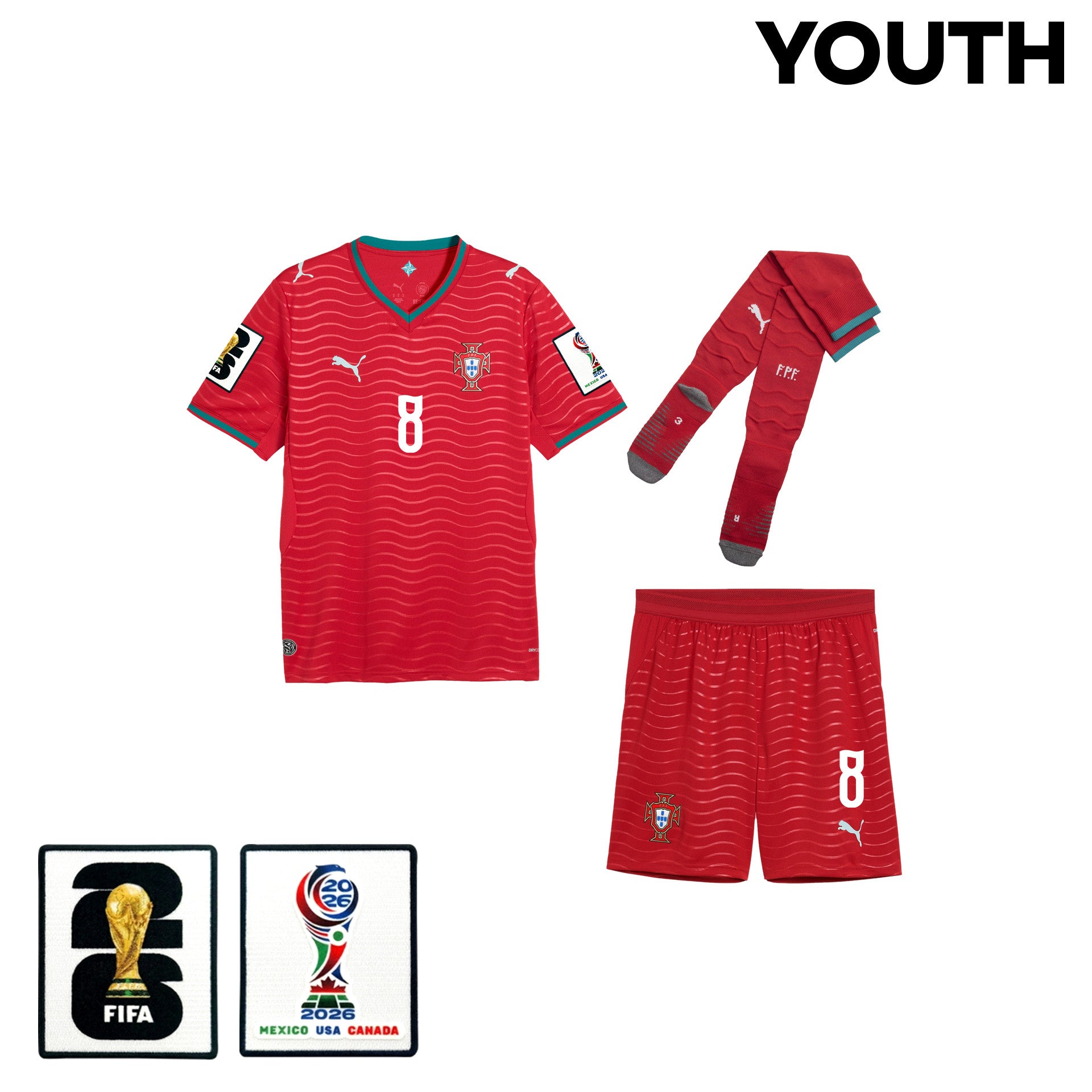 Bruno Fernandes 8 Portugal 2026 YOUTH Home Kit Set – Red