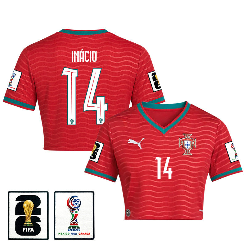 Gonçalo Inácio 14 Portugal 2026 Home Women's Cropped Jersey - Red