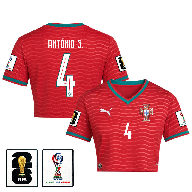 António Silva 4 Portugal 2026 Home Women's Cropped Jersey - Red