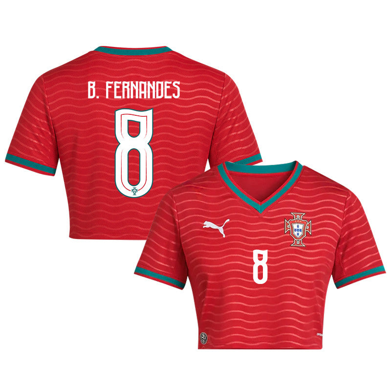 Bruno Fernandes 8 Portugal 2026 Home Women's Cropped Jersey - Red