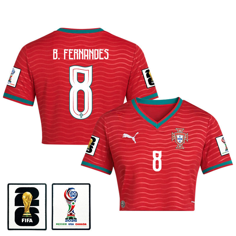 Bruno Fernandes 8 Portugal 2026 Home Women's Cropped Jersey - Red