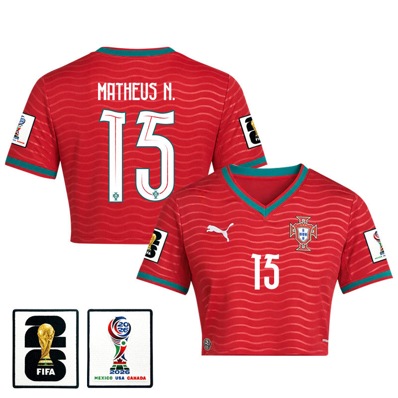 Matheus Nunes 15 Portugal 2026 Home Women's Cropped Jersey - Red