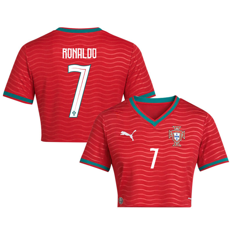 Cristiano Ronaldo 7 Portugal 2026 Home Women's Cropped Jersey - Red