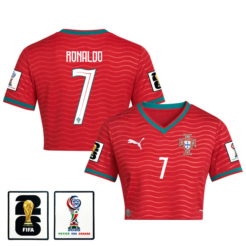 Cristiano Ronaldo 7 Portugal 2026 Home Women's Cropped Jersey - Red