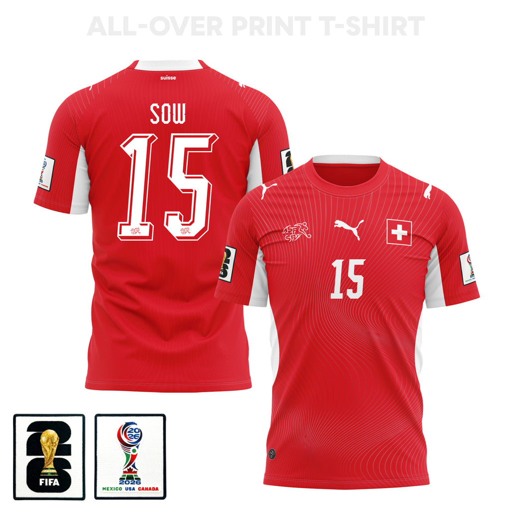 Djibril Sow 15 Switzerland 2026 Home 3D T-Shirt Fully Printed – Unisex, Red