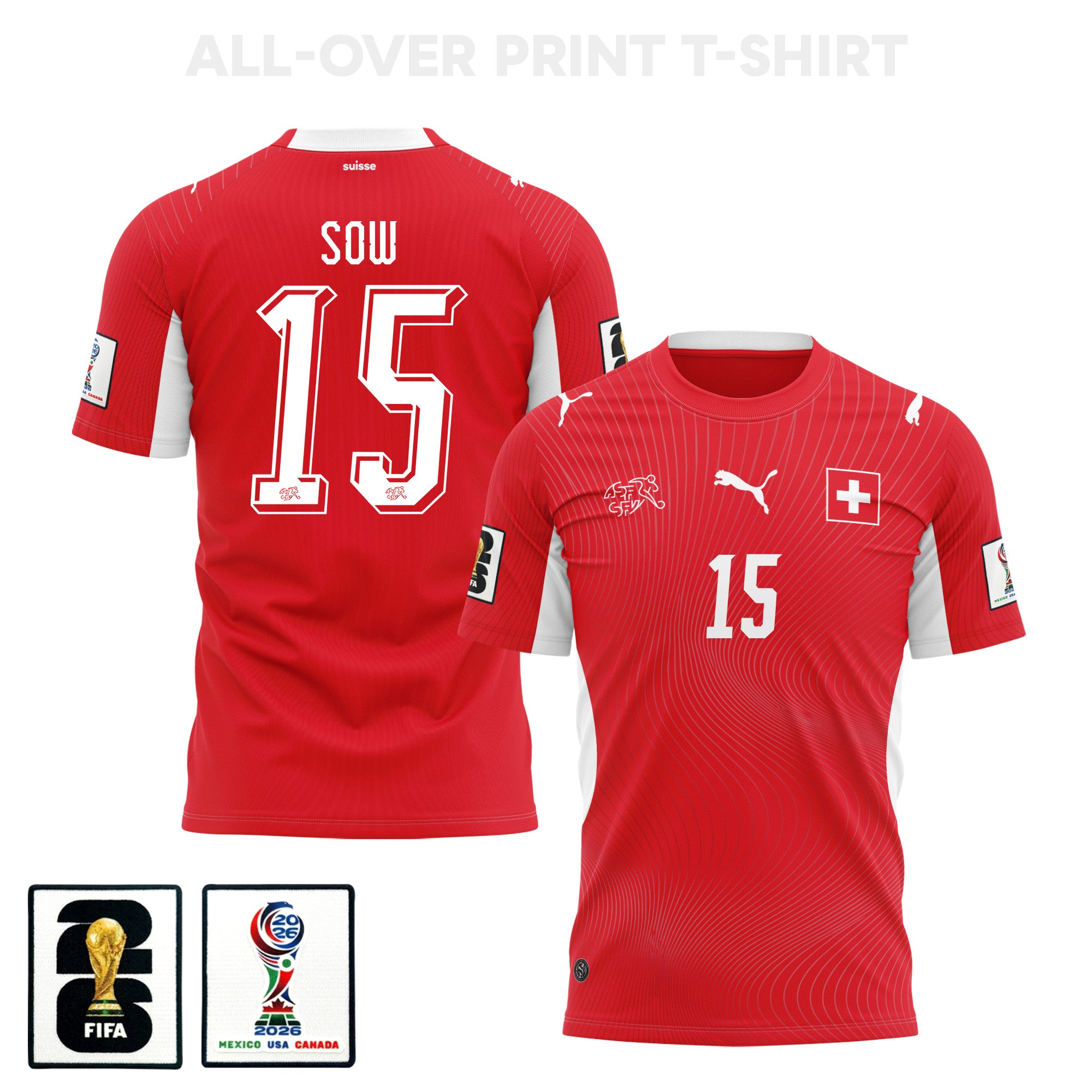 Djibril Sow 15 Switzerland 2026 Home 3D T-Shirt Fully Printed – Unisex, Red