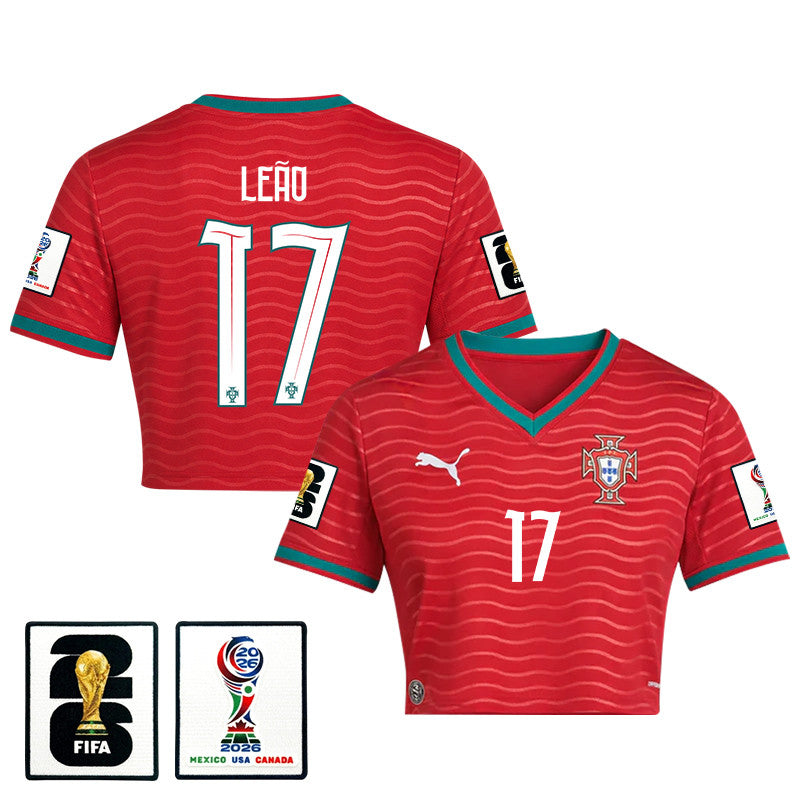 Rafael Leão 17 Portugal 2026 Home Women's Cropped Jersey - Red