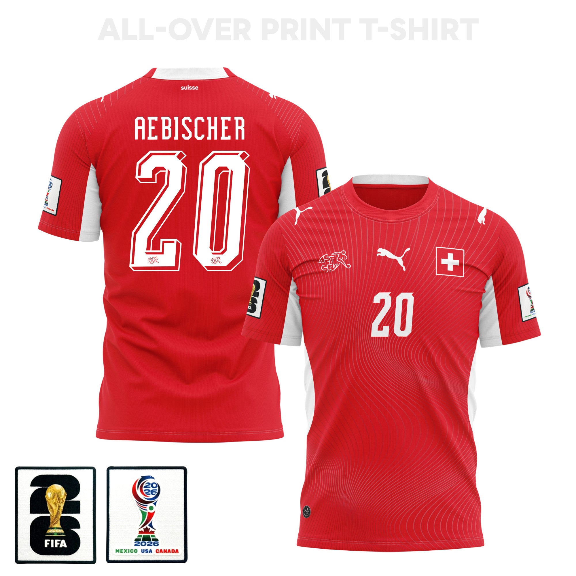 Michel Aebischer 20 Switzerland 2026 Home 3D T-Shirt Fully Printed – Unisex, Red
