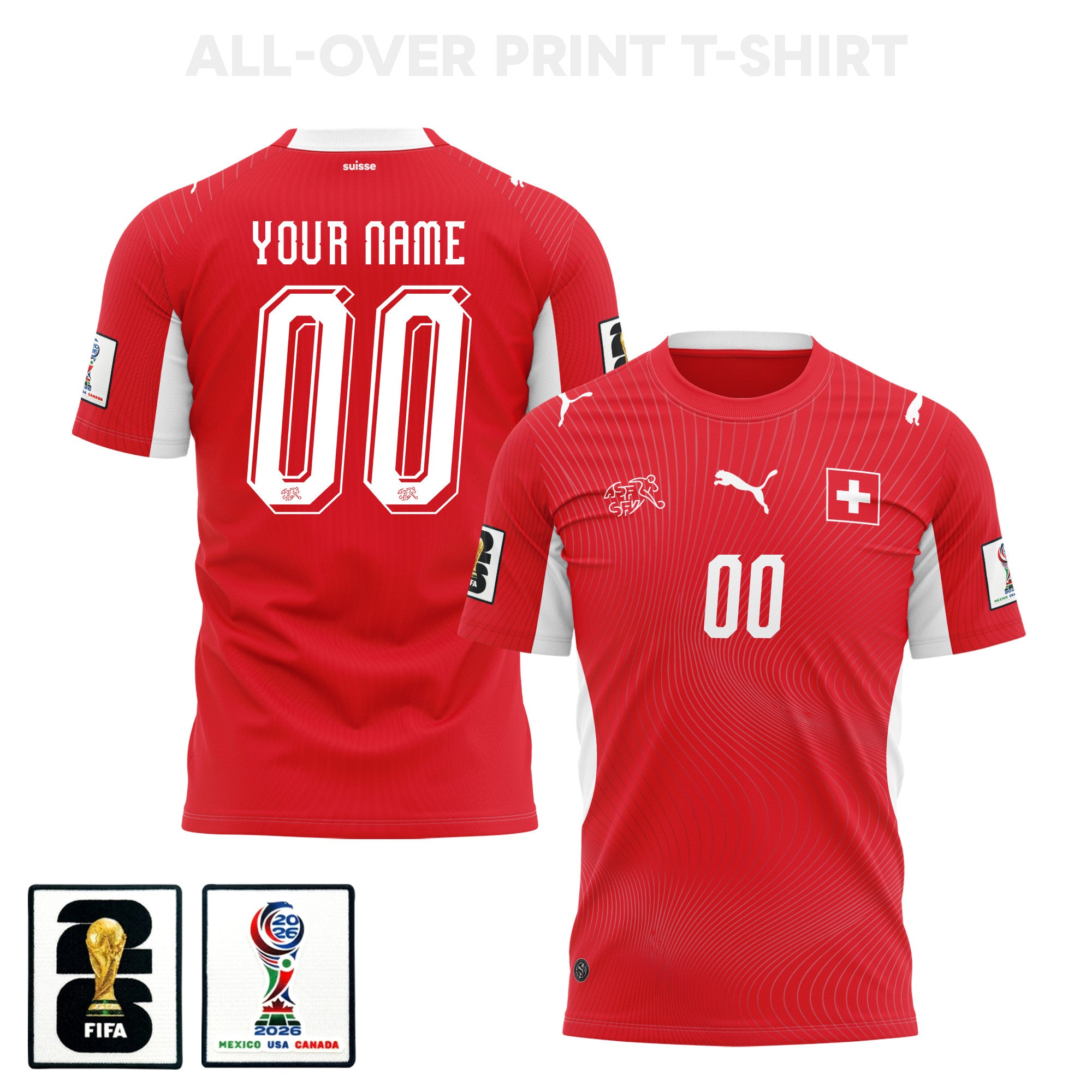 Switzerland 2026 Home 3D T-Shirt Fully Printed – Personalized – Unisex, Red