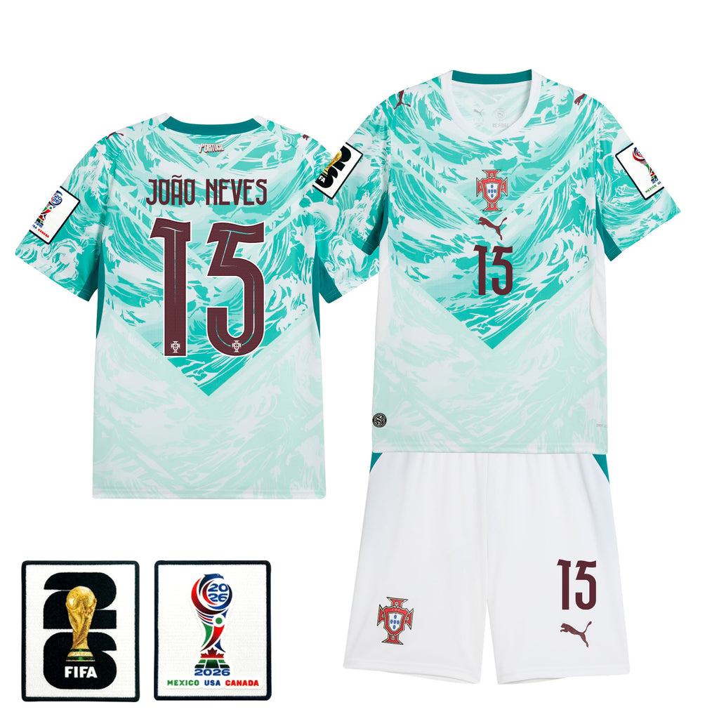 João Neves 15 Portugal 2026 Away Men Jersey & Shorts Set – White