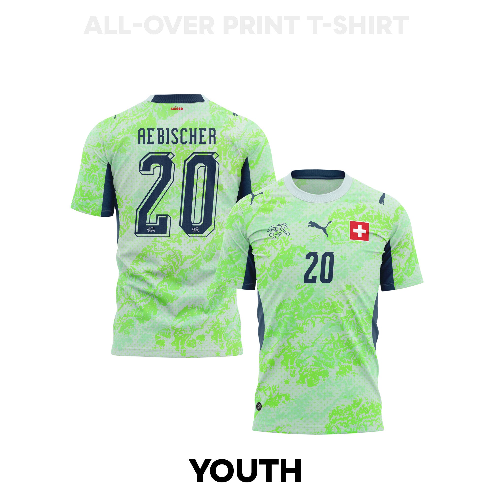 Michel Aebischer 20 Youth Switzerland 2026 Away 3D T-shirt Fully Printed – Green