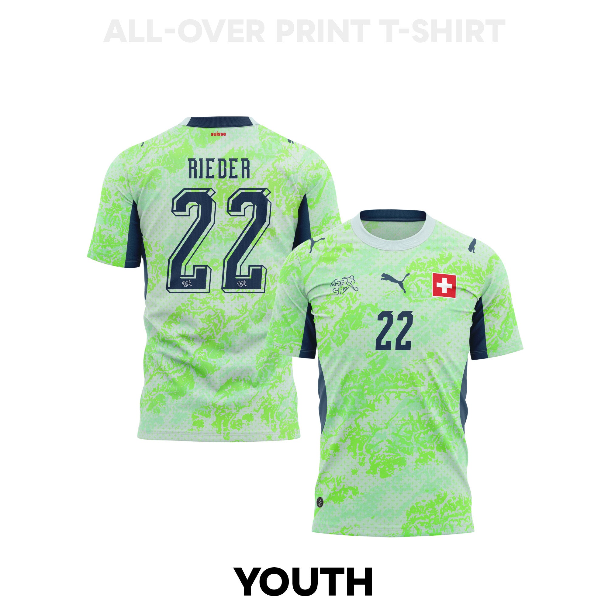 Fabian Rieder 22 Youth Switzerland 2026 Away 3D T-shirt Fully Printed – Green