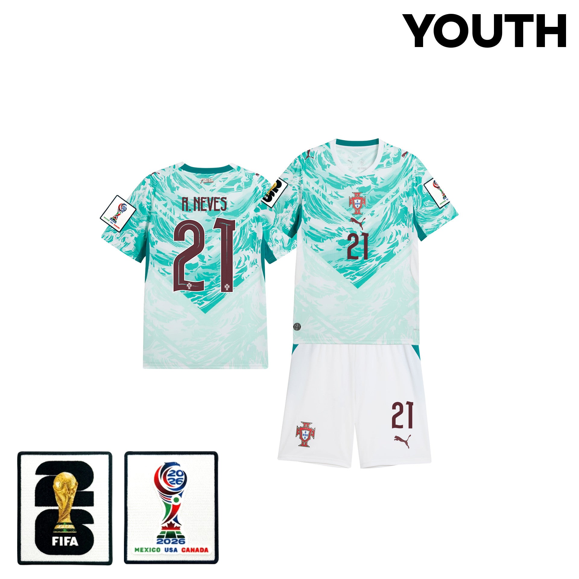 Rúben Neves 21 Portugal 2026 Youth Away Jersey & Shorts Set - White