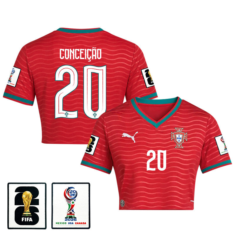 Francisco Conceição 20 Portugal 2026 Home Women's Cropped Jersey - Red
