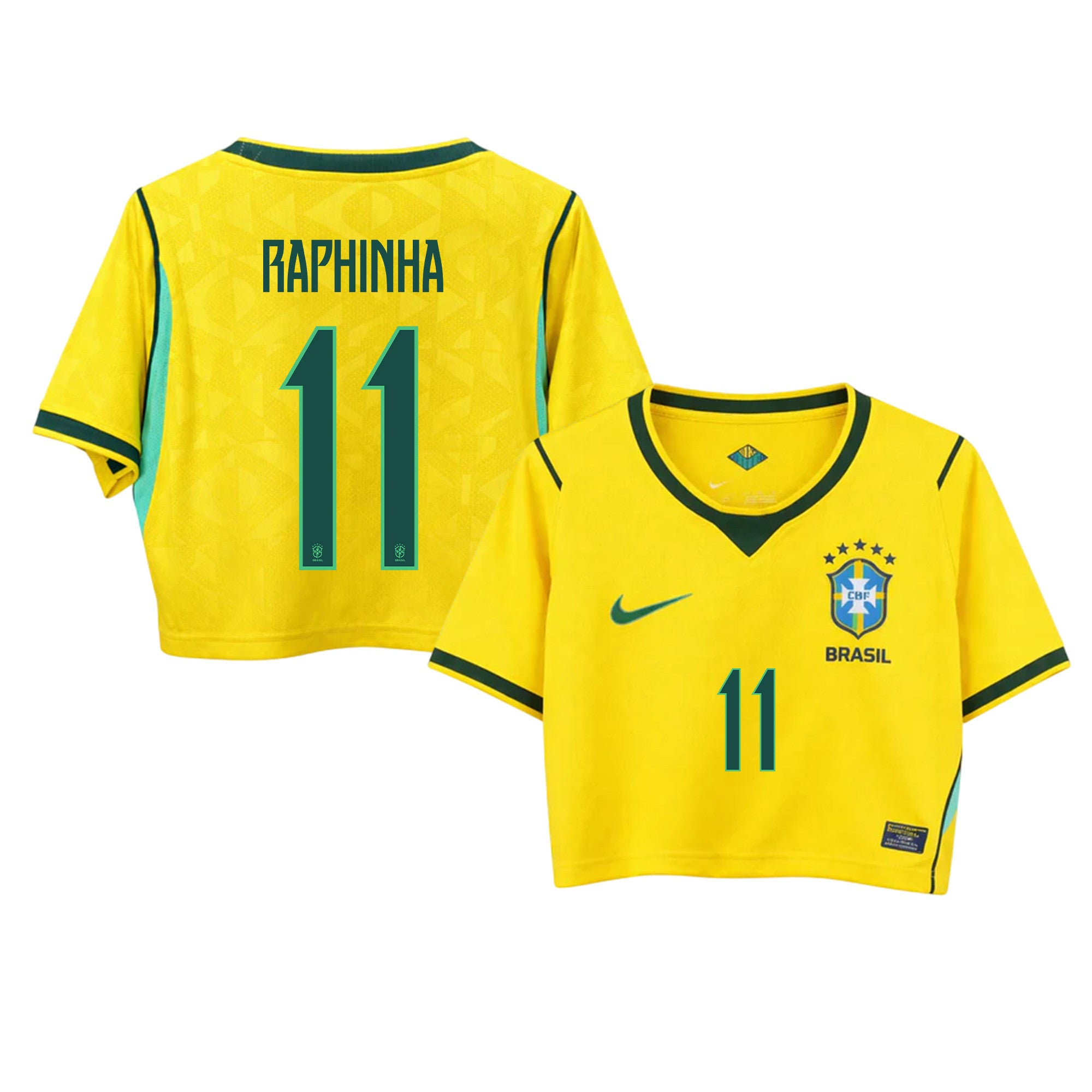 Raphinha 11 Brazil 2026 Home Women's Cropped Jersey - Yellow