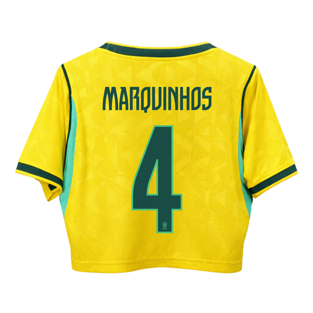 Marquinhos 4 Brazil 2026 Home Women's Cropped Jersey - Yellow