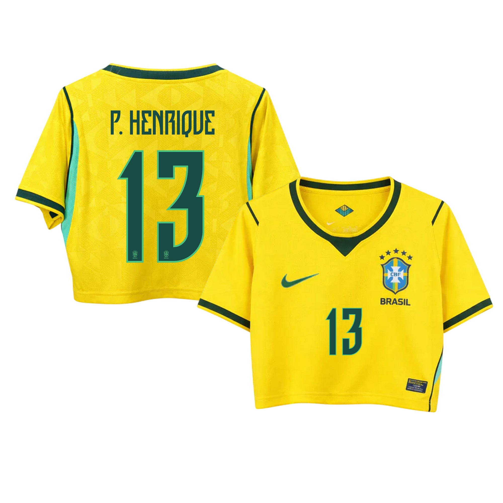Paulo Henrique 13 Brazil 2026 Home Women's Cropped Jersey - Yellow