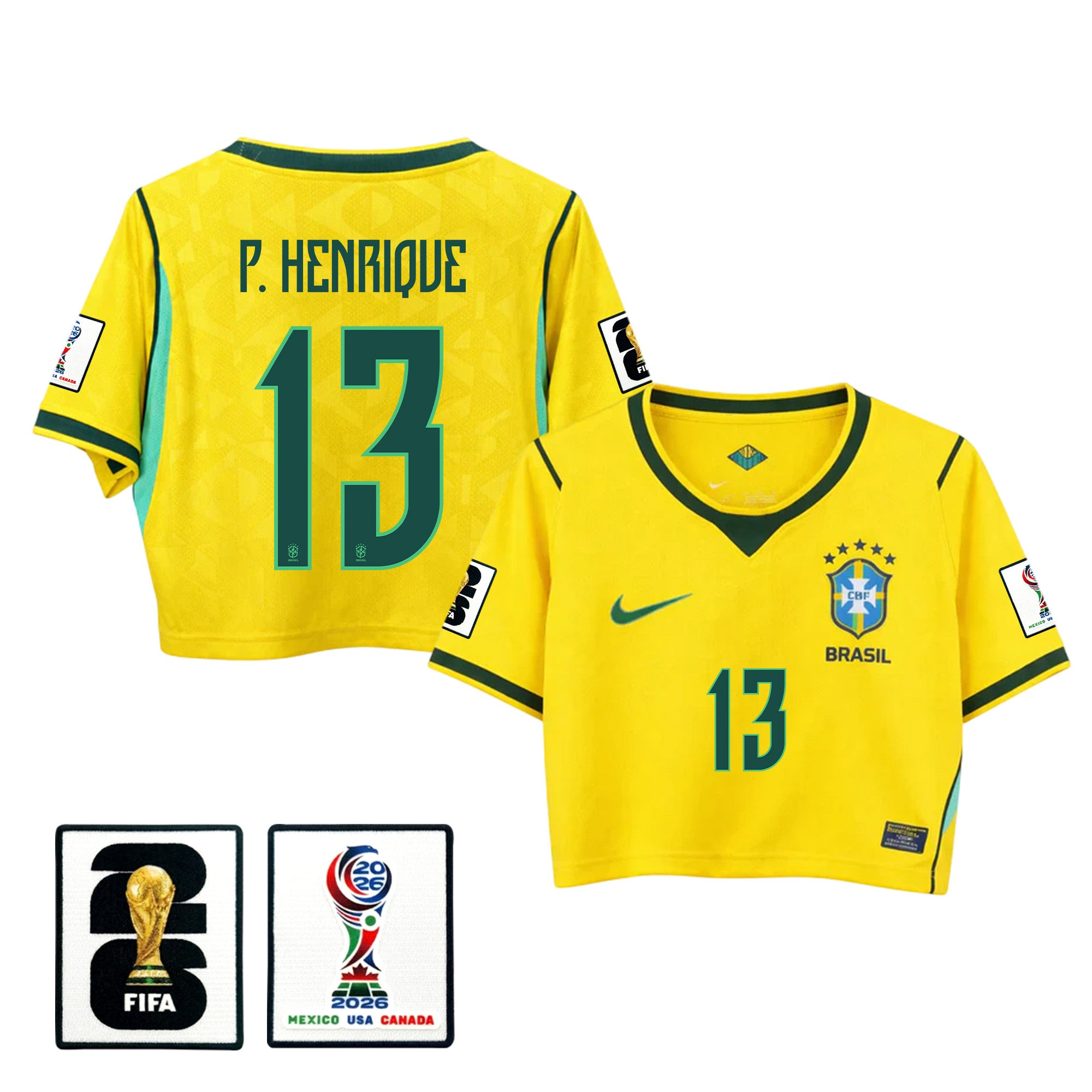 Paulo Henrique 13 Brazil 2026 Home Women's Cropped Jersey - Yellow