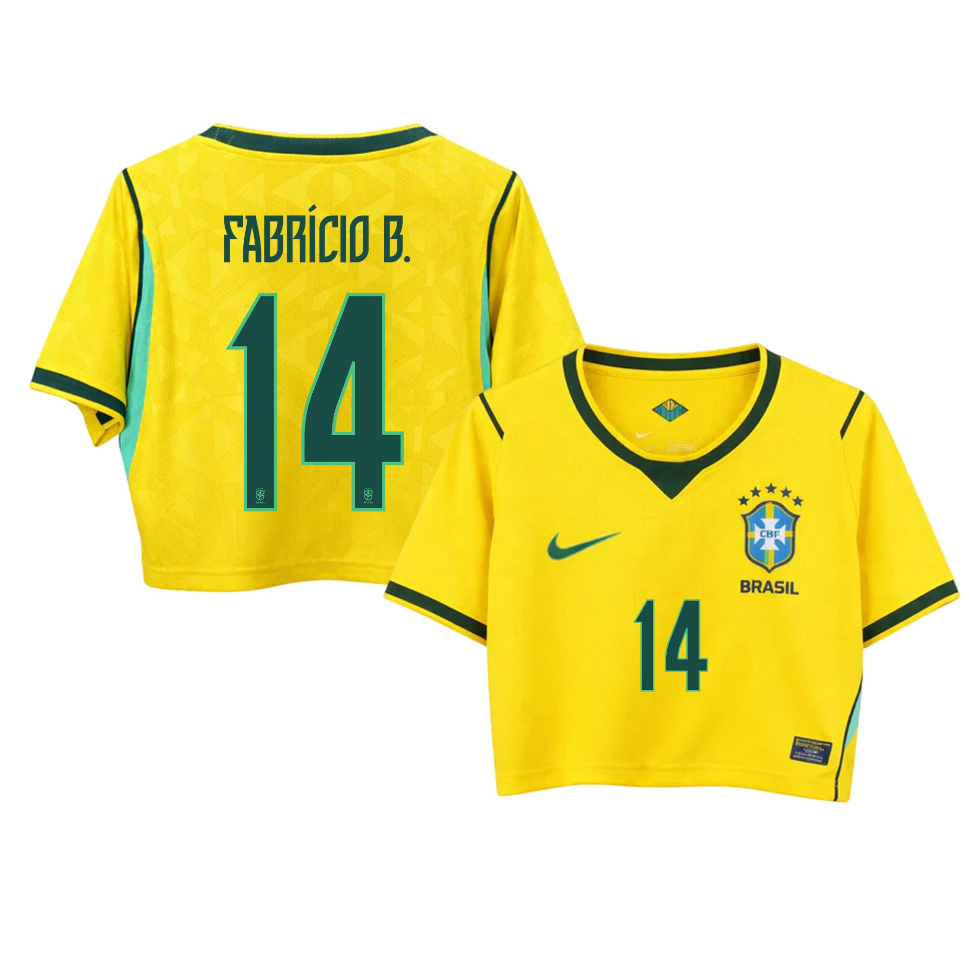 Fabrício Bruno 14 Brazil 2026 Home Women's Cropped Jersey - Yellow