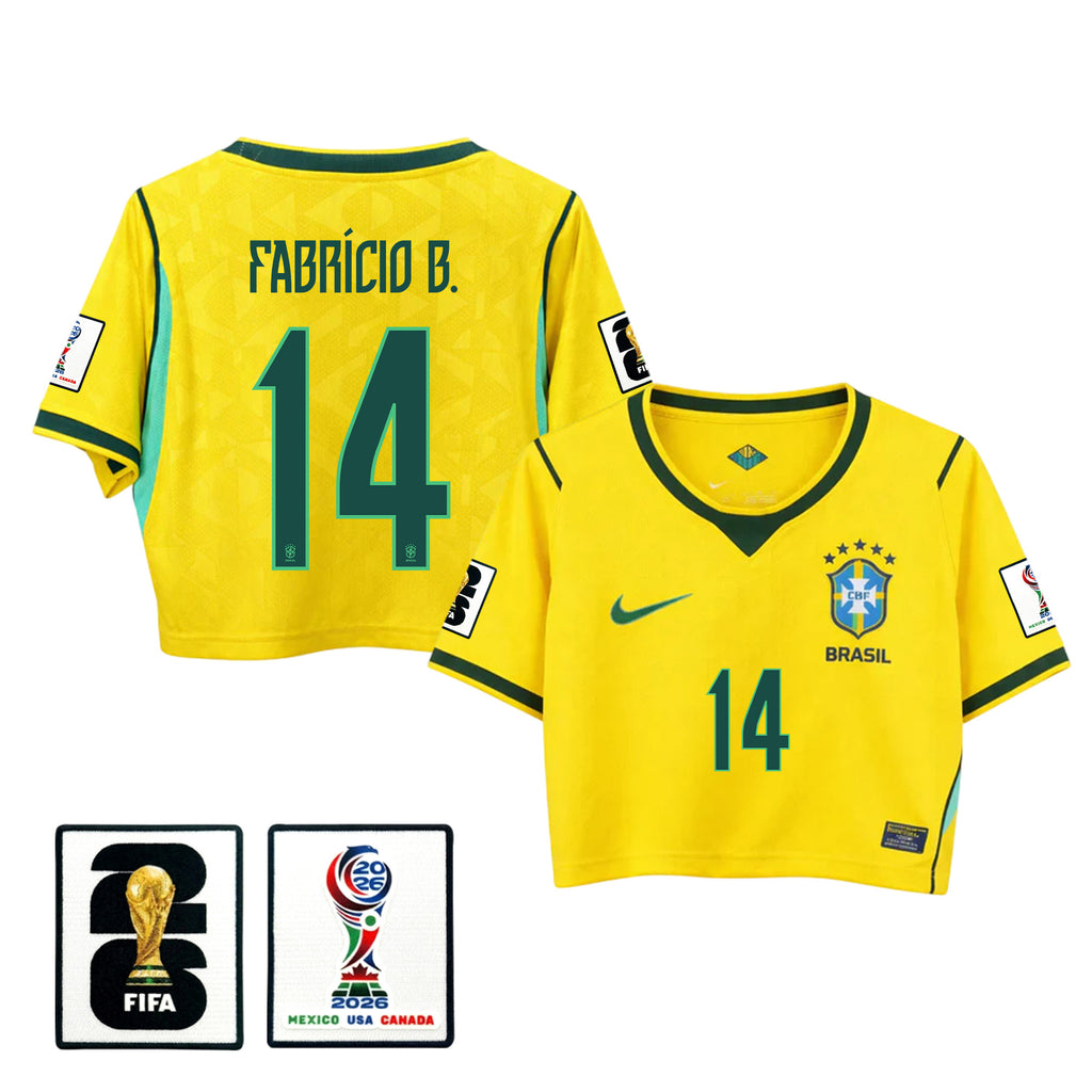 Fabrício Bruno 14 Brazil 2026 Home Women's Cropped Jersey - Yellow