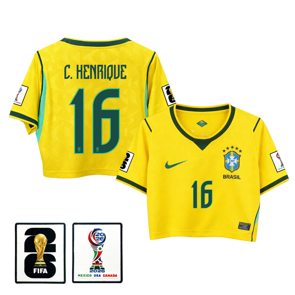 Caio Henrique 16 Brazil 2026 Home Women's Cropped Jersey - Yellow