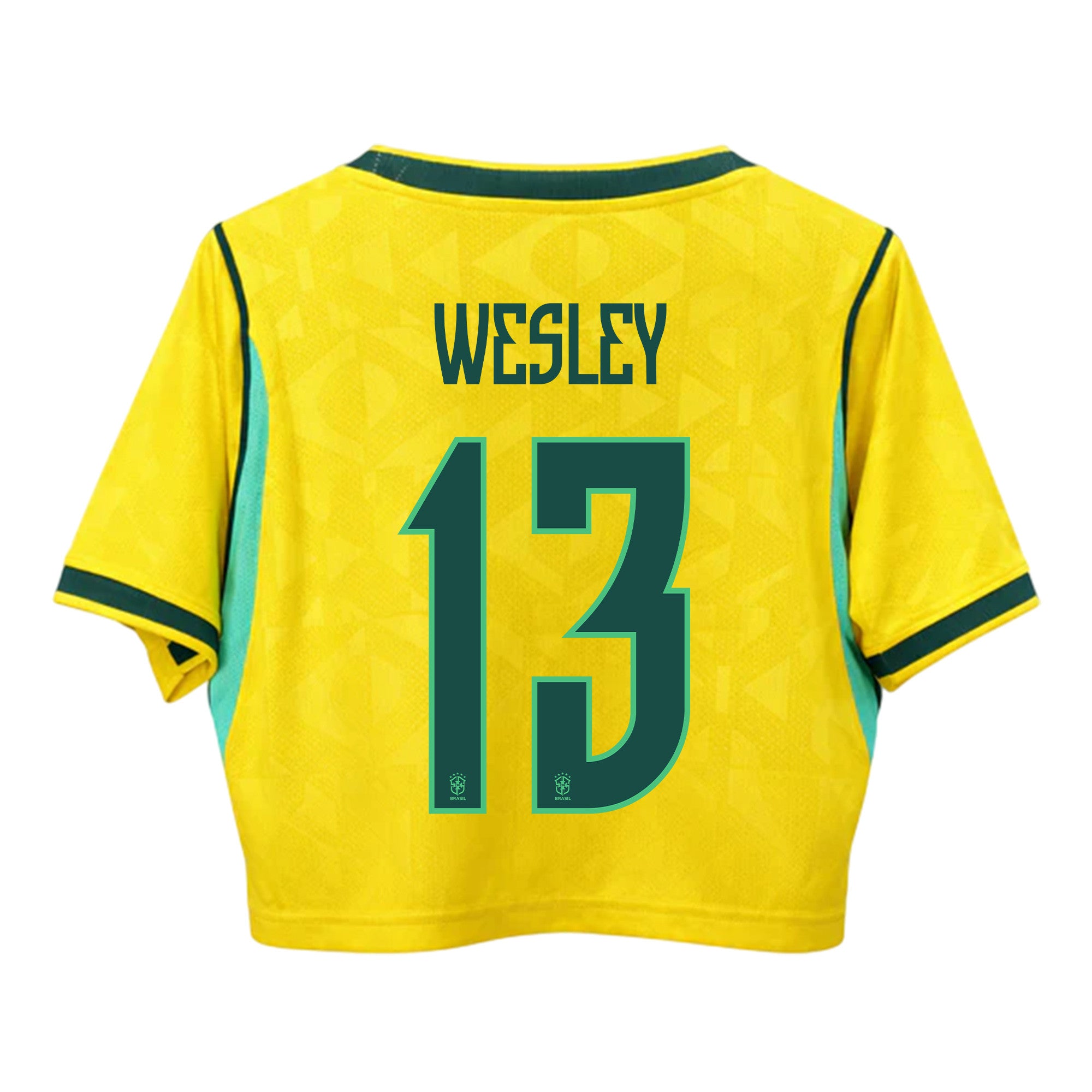 Wesley França 13 Brazil 2026 Home Women's Cropped Jersey - Yellow