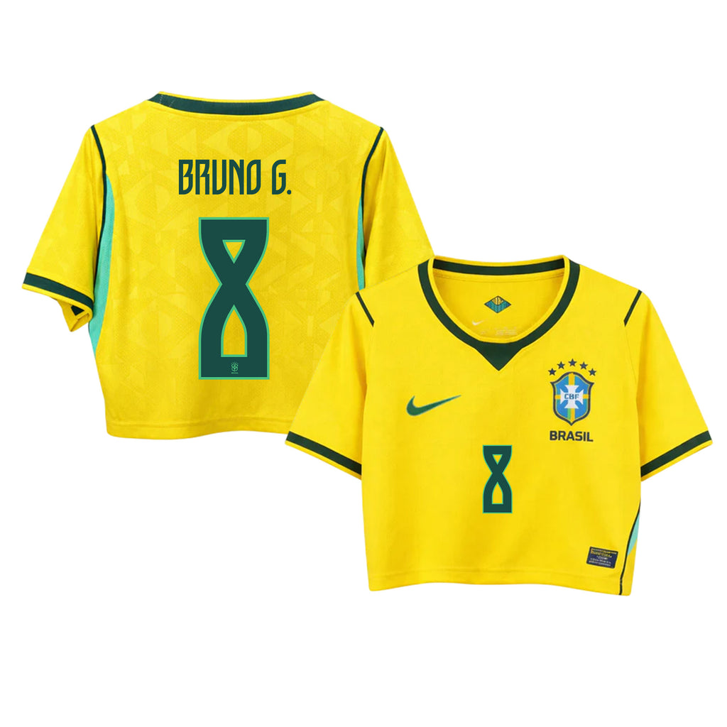 Bruno Guimarães 8 Brazil 2026 Home Women's Cropped Jersey - Yellow