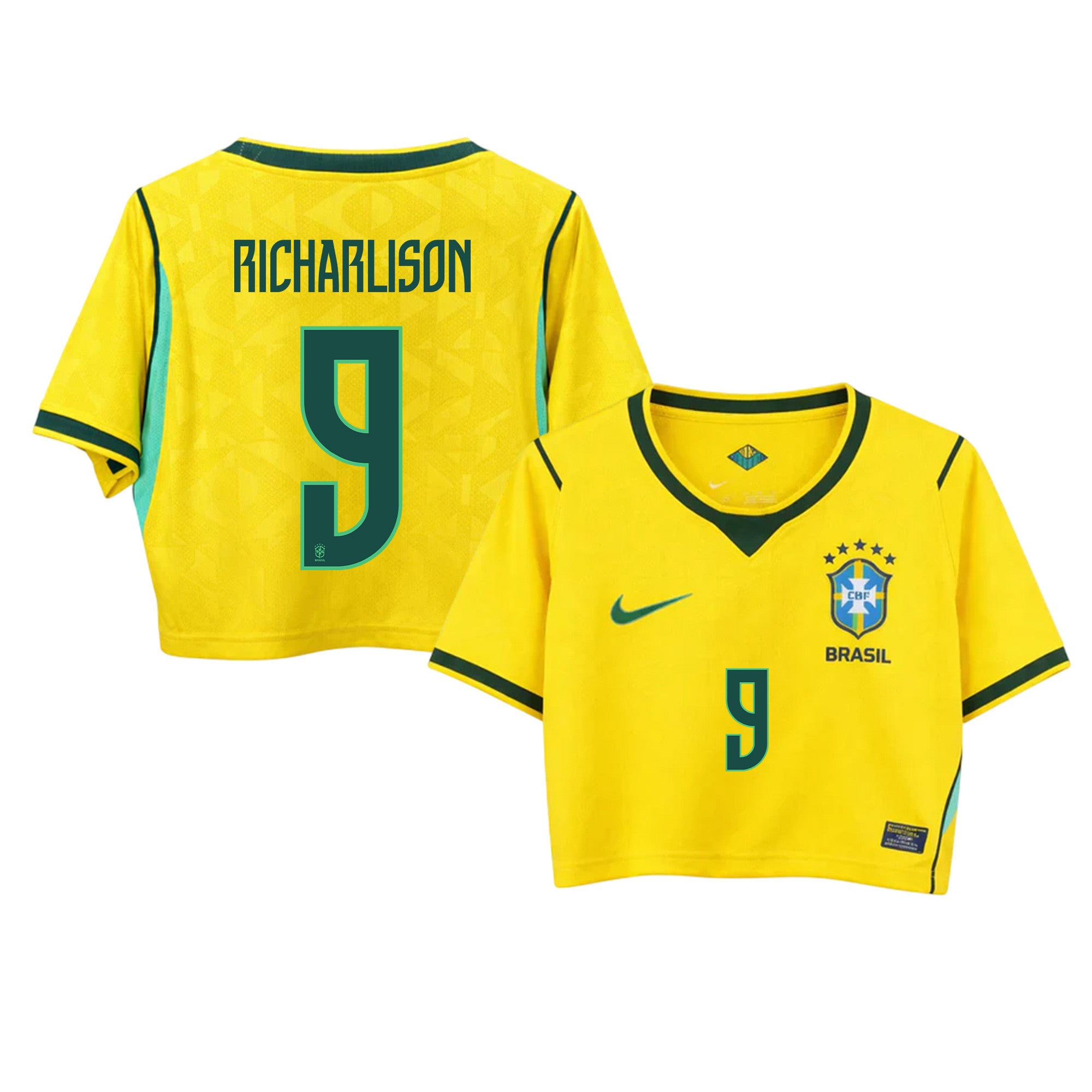 Richarlison 9 Brazil 2026 Home Women's Cropped Jersey - Yellow