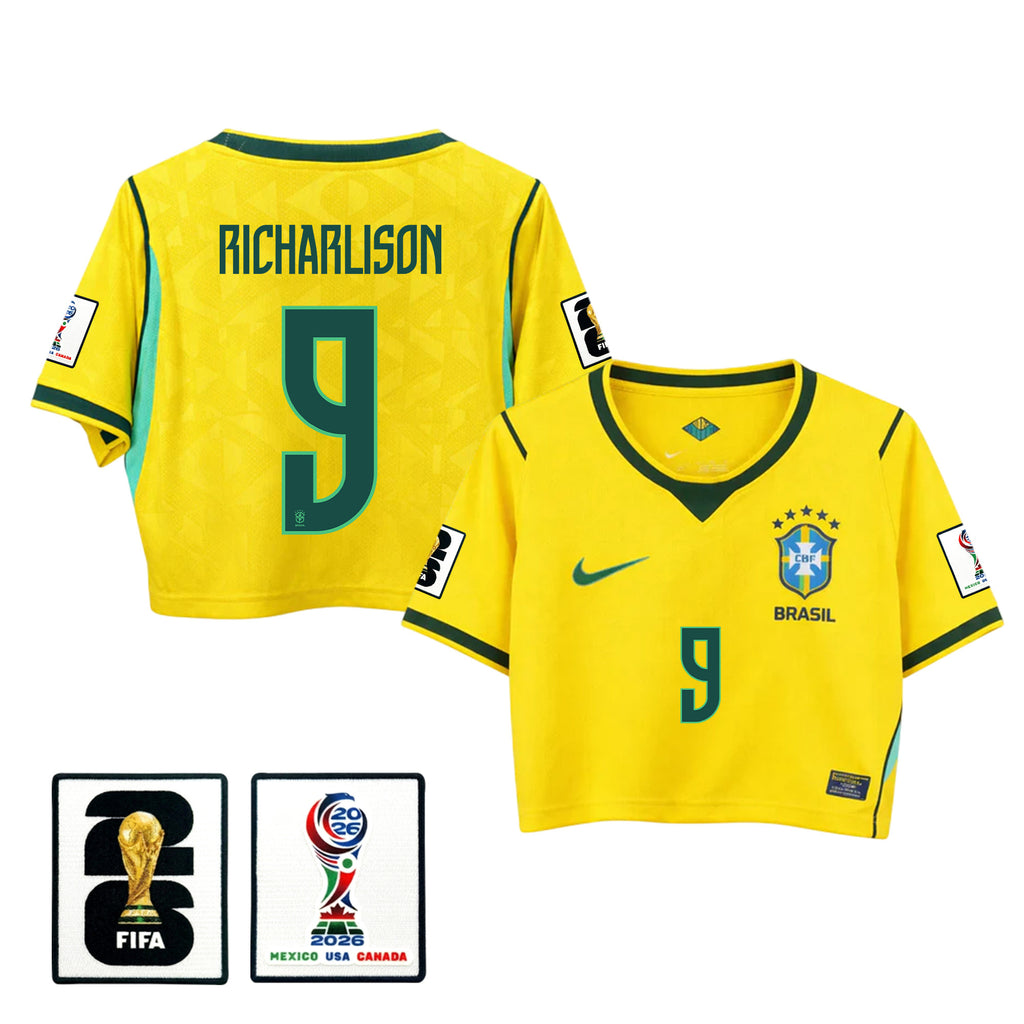 Richarlison 9 Brazil 2026 Home Women's Cropped Jersey - Yellow