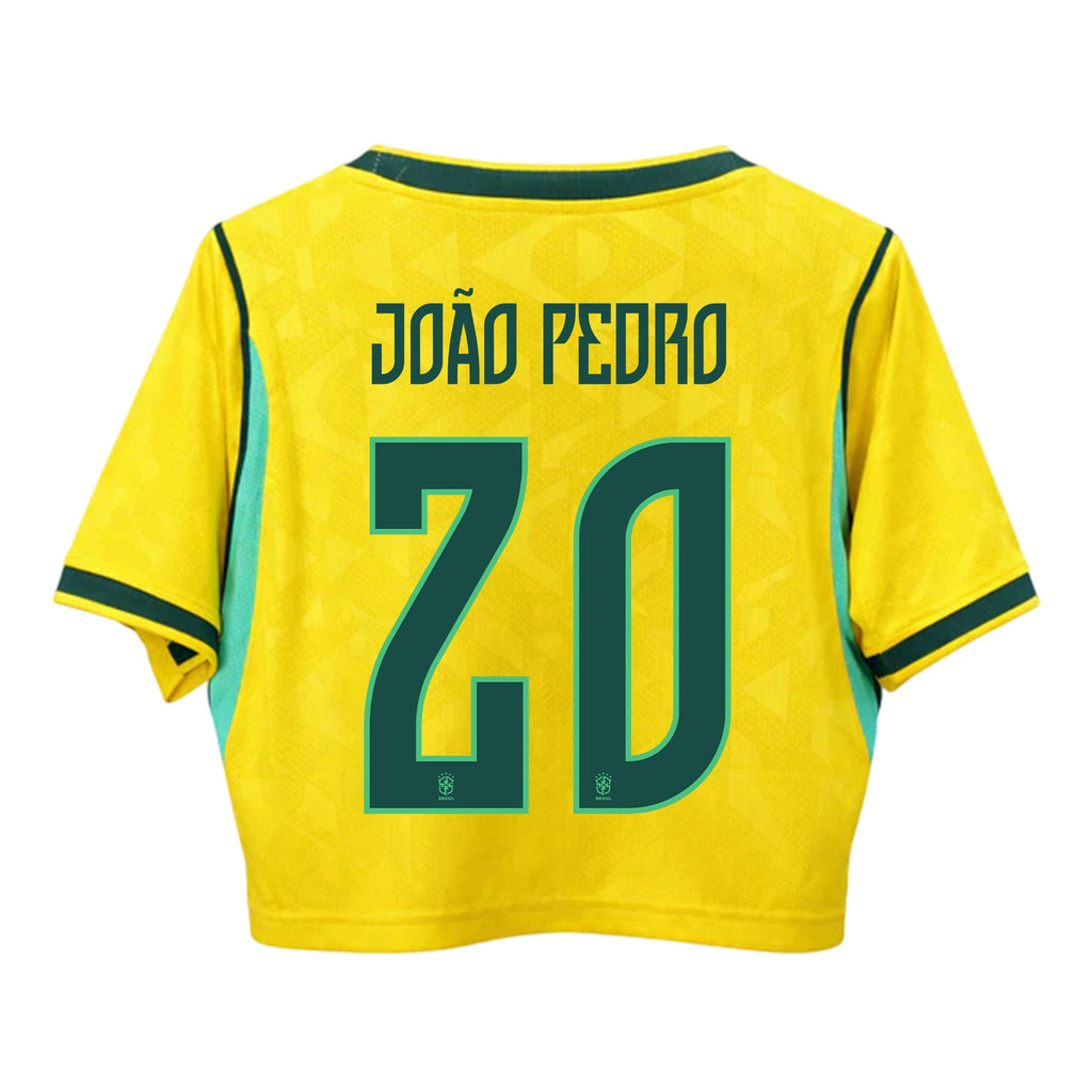 João Pedro 20 Brazil 2026 Home Women's Cropped Jersey - Yellow