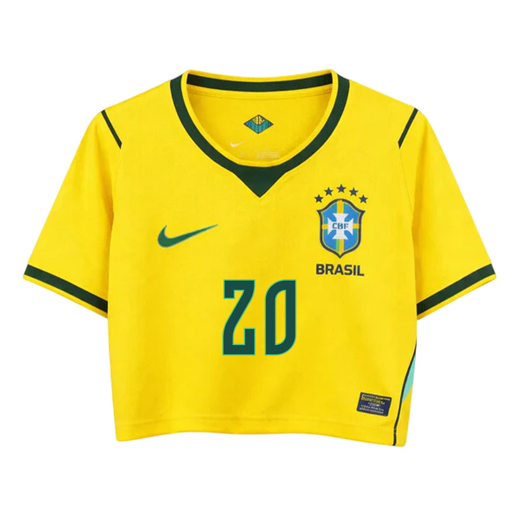 João Pedro 20 Brazil 2026 Home Women's Cropped Jersey - Yellow